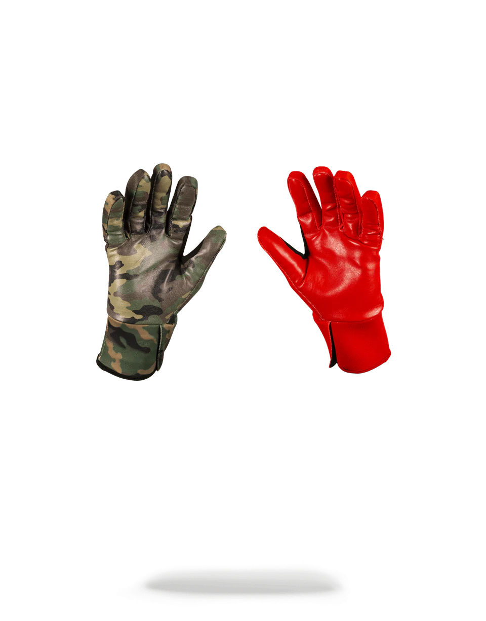 LEFT RED / RIGHT CAMO MONEY DRIPS GLOVES - Image 2