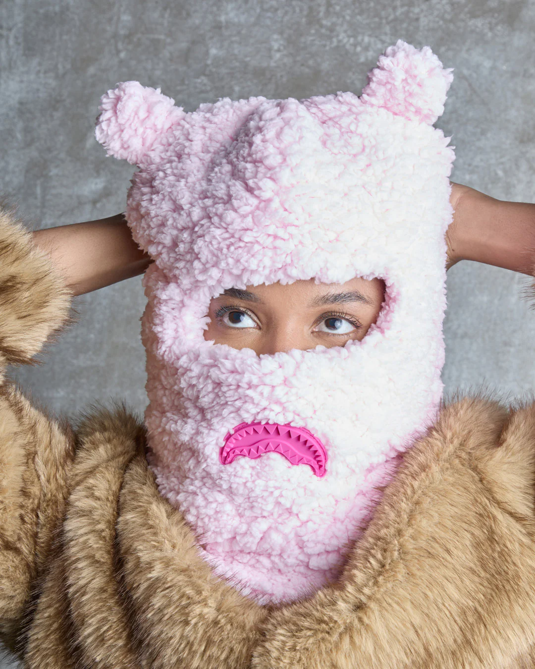 PINK FLEECE BEAR EARS SKI MASK - Image 2