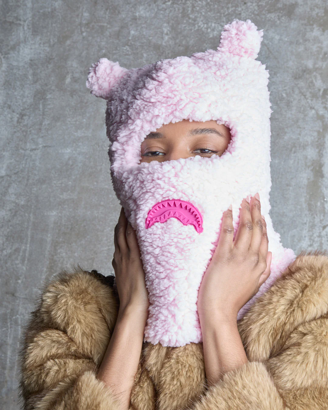 PINK FLEECE BEAR EARS SKI MASK - Image 4