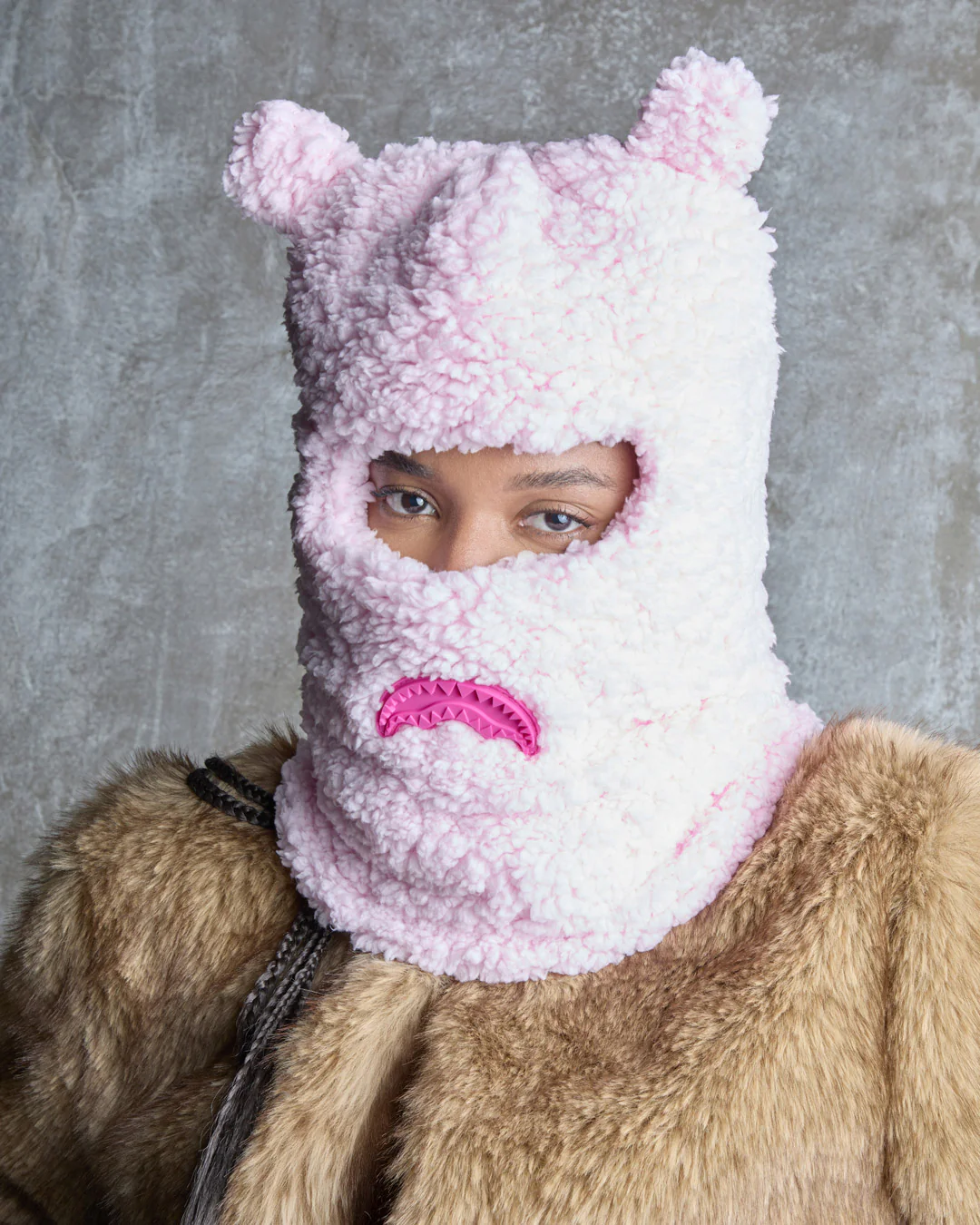 PINK FLEECE BEAR EARS SKI MASK - Image 5